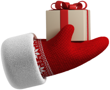 Mano de Santa Claus sosteniendo un regalo.
